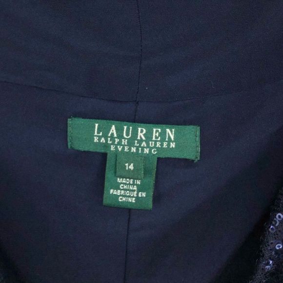 Lauren Ralph Lauren Evening Navy Sequin Trim Stretch Jersey Dress size 14 - Picture 8 of 12